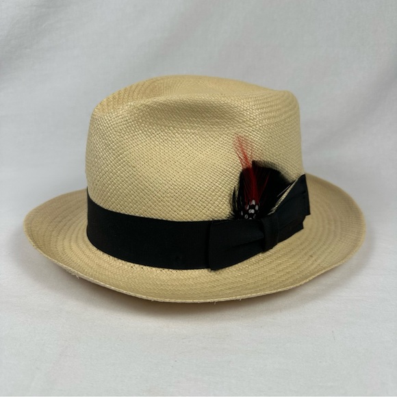 Classic Biltmore Straw Fedora Hat With Feather - Made in Canada [Size: 56/7] - Picture 1 of 5